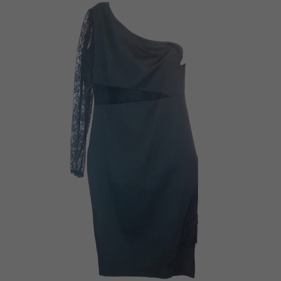 CBR Chic Boutique Rose Women's Black One Shoulder Lace Dress , size  L - Picture 2 of 5